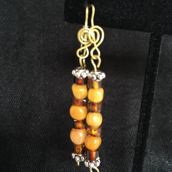 New Handmade Gemstone Earrings Honey Jade and Brown Agate - Picture 1 of 1